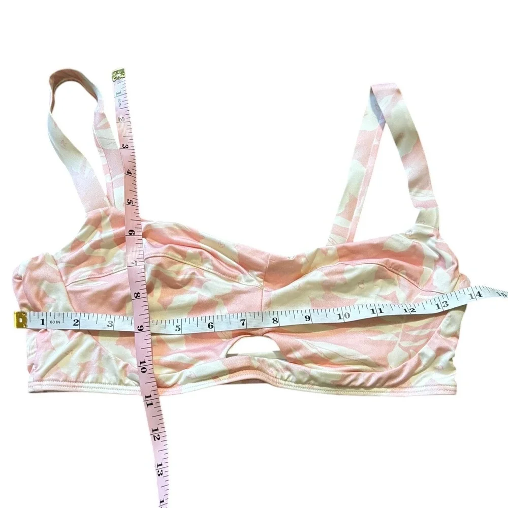 L*Space Swim Pink White Tropical Floral Cutout Bikini Top Size‎ DD NWOT